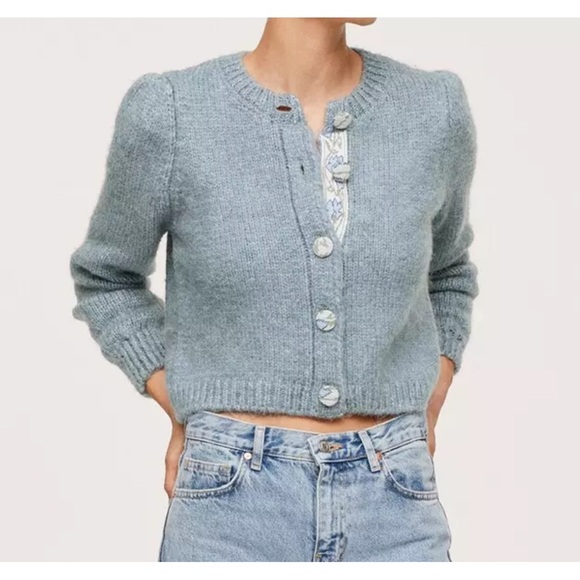 NWT NWT MANGO MNG BLUE MATILDA CHUNKY KNIT CARDIGAN SWEATER SZ M - Picture 3 of 10